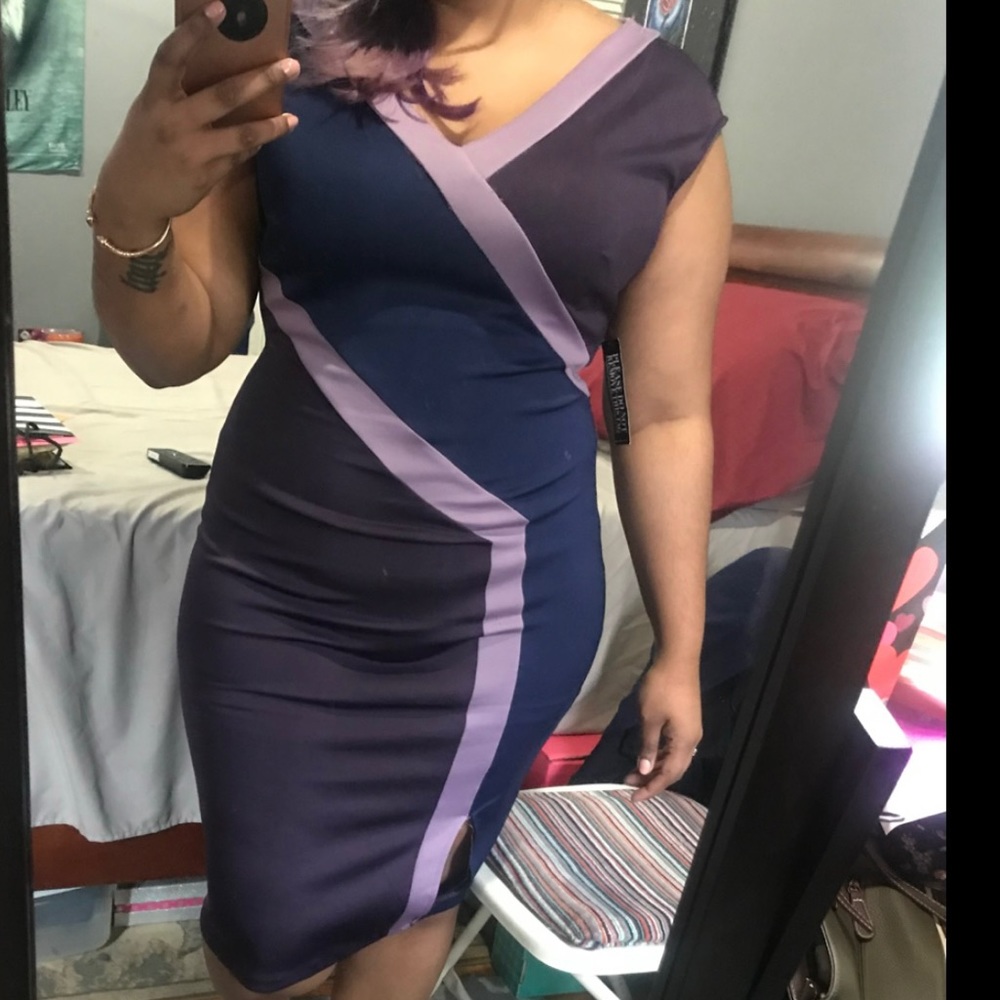 Purple Color Block V Neck Dress - Picture 2 of 2